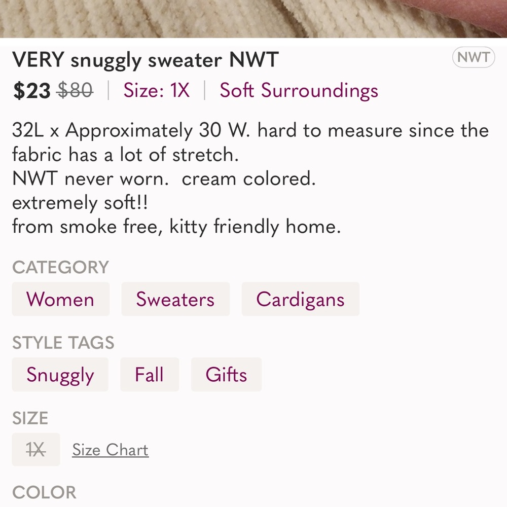 VERY snuggly sweater NWT - Picture 4 of 4